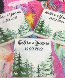 Sonbahar temalı nikah hatırası doğal taş magnet