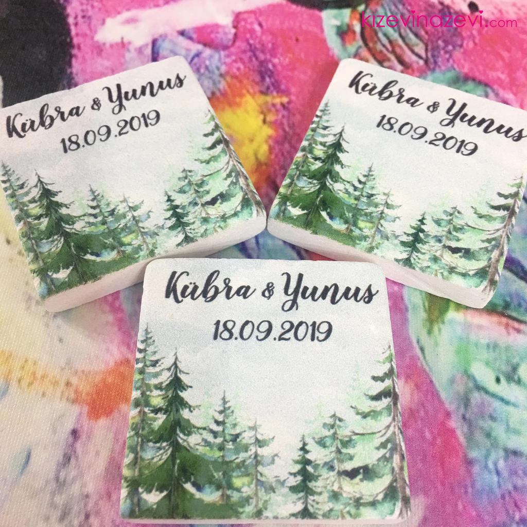 Sonbahar temalı nikah hatırası doğal taş magnet