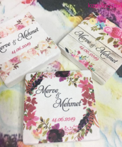 Yuvarlak Karışık Renkli Çiçek temalı nikah hatırası doğal taş magnet