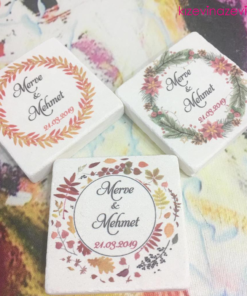 Yuvarlak Rengarenk Çiçek temalı nikah hatırası doğal taş magnet