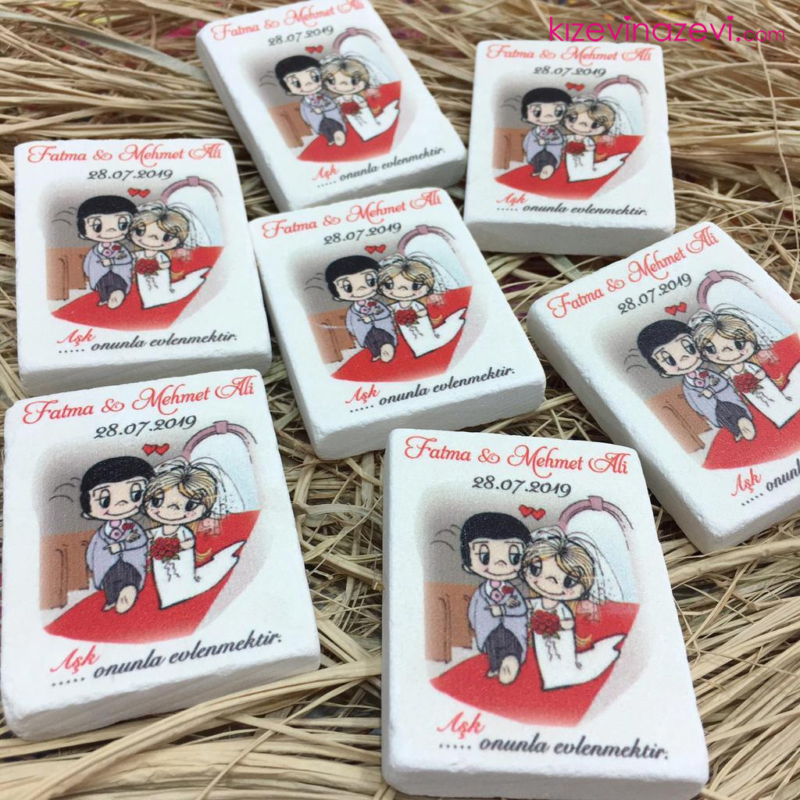 Aşk onunla evlenmektir yazılı şıpsevdi doğal taş magnet