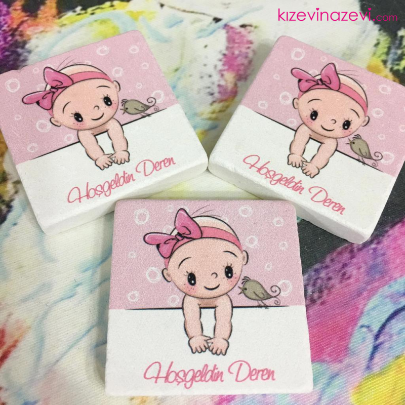 Kuş Temalı Kız Bebek Doğum Günü Taş Magnet