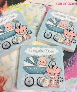 Kedi Temalı Erkek Bebek Doğum Günü Taş Magnet