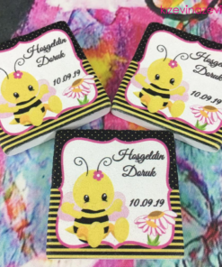 Arılı renkli kız bebek modelli kişiye özel hediyelik taş magnet