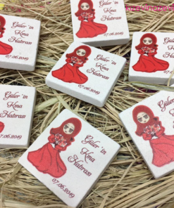 Kırmızı başlıklı kına elbise modelli kına hediyesi doğal taş magnet