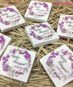 Mor çiçekli bahar temalı hediyelik taş magnet