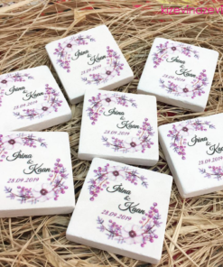 Mor çiçekli Çelenk modeli hediyelik doğal taş magnet