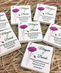 Mor orkideli kişiye özel doğal taş magnet