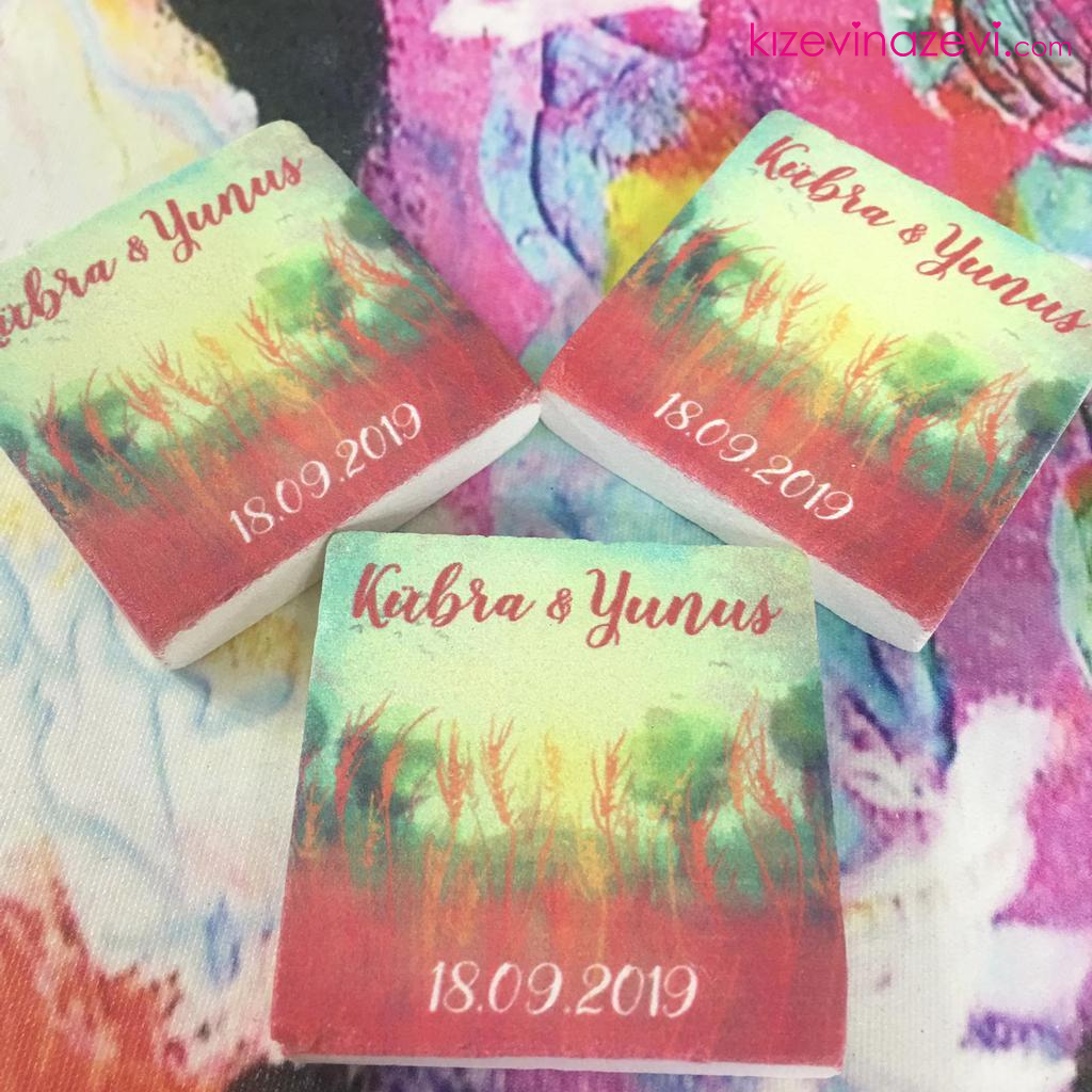 Sonbahaer ağaç temalı nikah hatırası doğal taş magnet