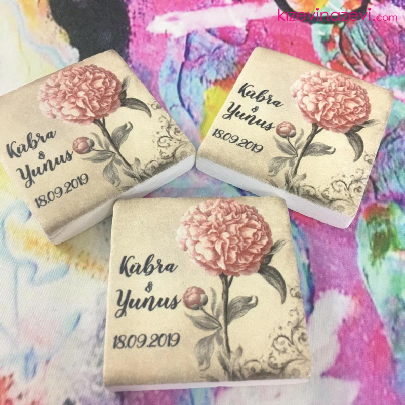 Sonbahar vintage temalı nikah hatırası doğal taş magnet