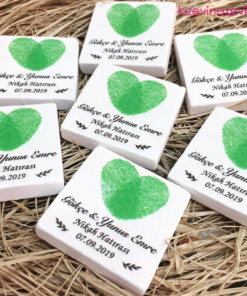 Parmak izlerinden kalpli nikah şekeri kişiye özel taş magnet