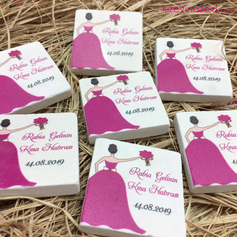 Pembe Gelin Modelli Düğün, nikah hatırası doğal taş magnet