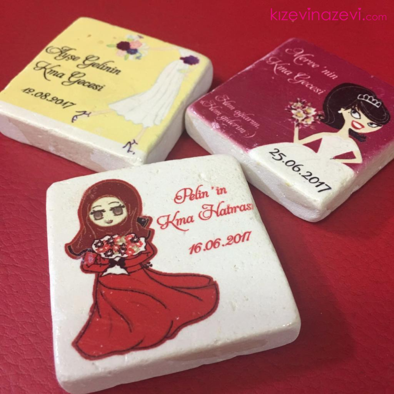 Tesettürlü gelin modelli kına hatırası özel taş magnet