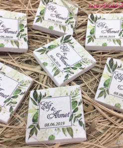 Yeşil yaprak modelli kişiye özel doğal taş magnet