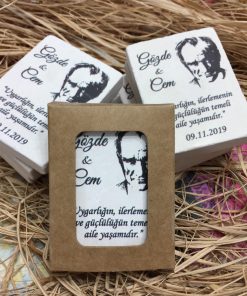 Atatürk Resimli Dikdörtgen Nikah Düğün Nişan Kına Hatırası Taş Magnet