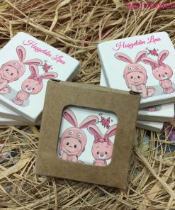 Bebek ve Tavşav Temalı Bebek Çocuk Doğum Günü Hatırası Taş Magnet