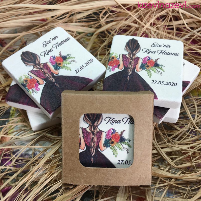 Kına Çiçekli Kız Figürlü Temalı Nikah Düğün Nişan Kına Hatırası Taş Magnet