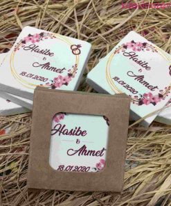 Oval Renkli Çiçekler ve Yüzük Temalı Nikah Düğün Nişan Kına Hatırası Taş Magnet