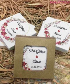 Yuvarlak Kırmızı Çiçekli Nikah Düğün Nişan Kına Hatırası Taş Magnet