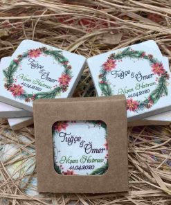 Yuvarlak Yeşil Ağaç Renkli Nikah Düğün Nişan Kına Hatırası Taş Magnet